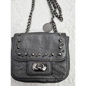 Banana Republic Mini Crossbody Metallic Gray Leather Studded Bag chain strap